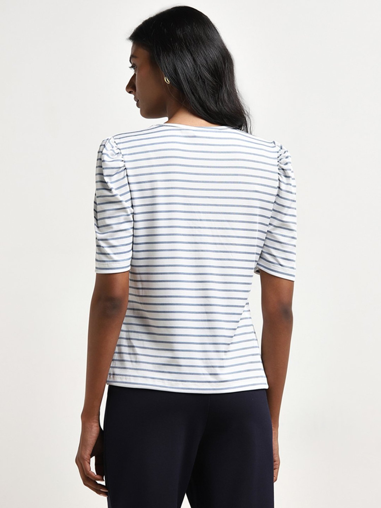 Wardrobe by Westside White & Blue Striped Knitted Top