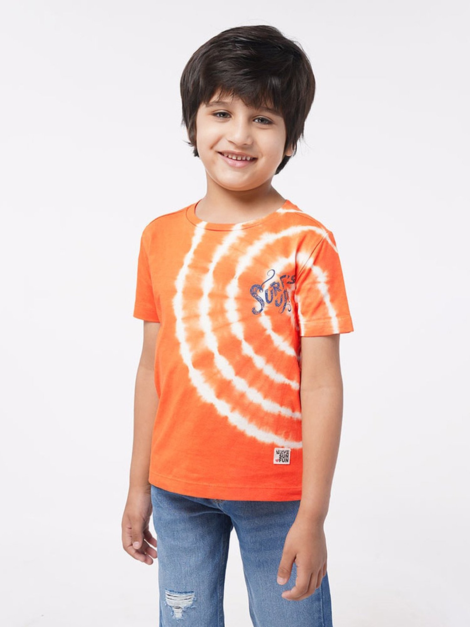 Ed-a-Mamma Kids Orange Cotton Printed T-Shirt