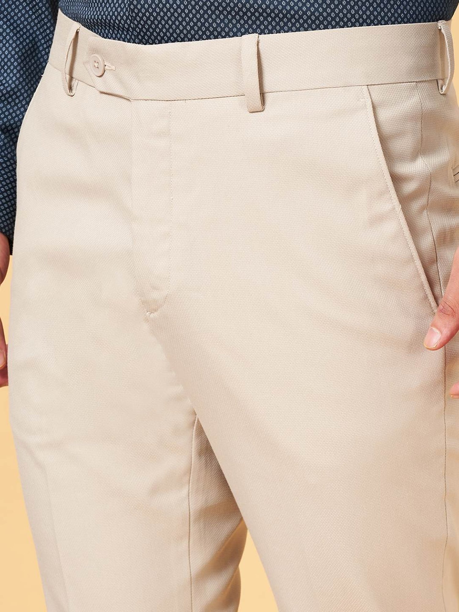 Peregrine By Pantaloons Vanilla Cream Slim Fit Trousers