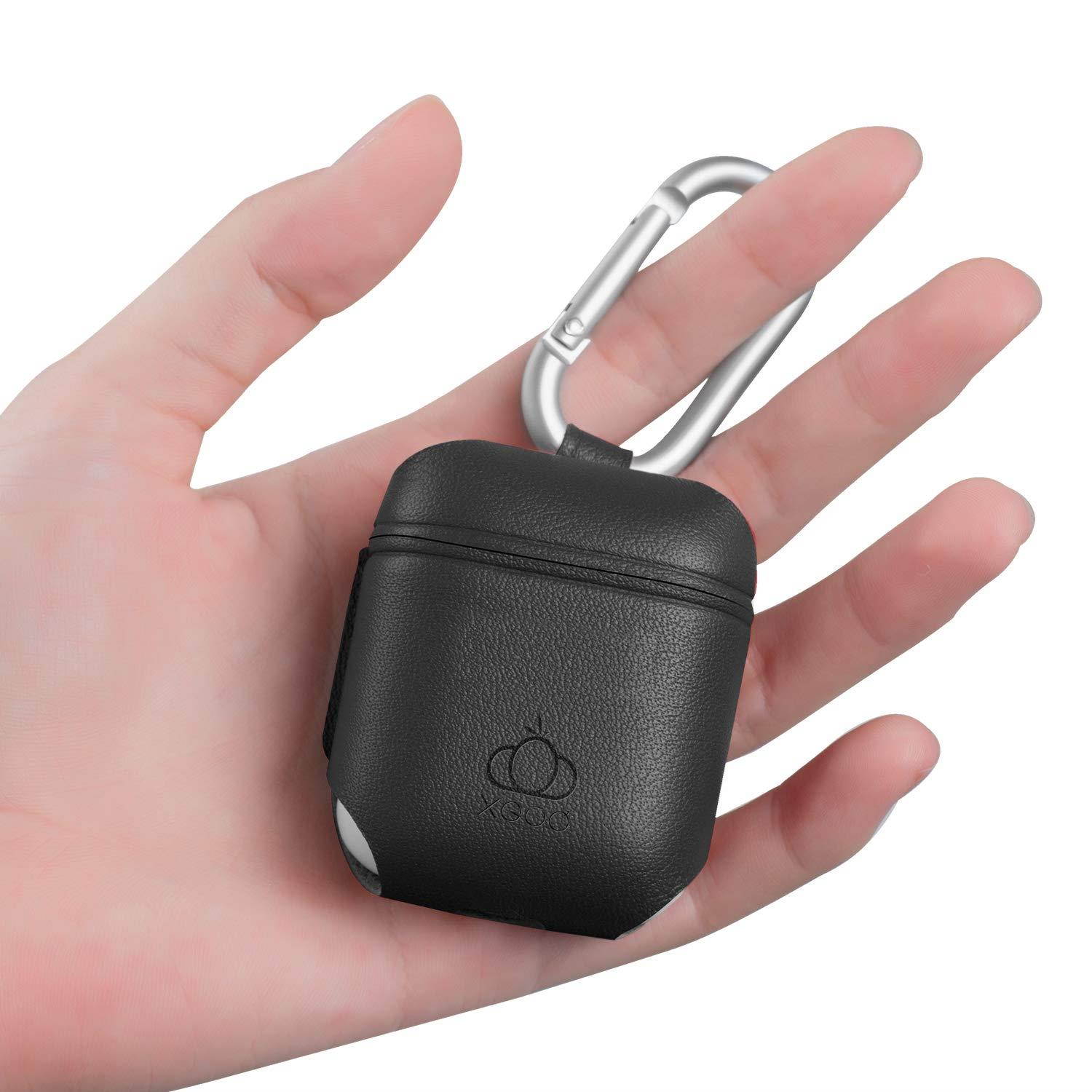 XGUO Replacement for AirPods Case,Premium Leather Handmade Portable Protective Cover Carrying Case for AirPods Charging Case (Black)