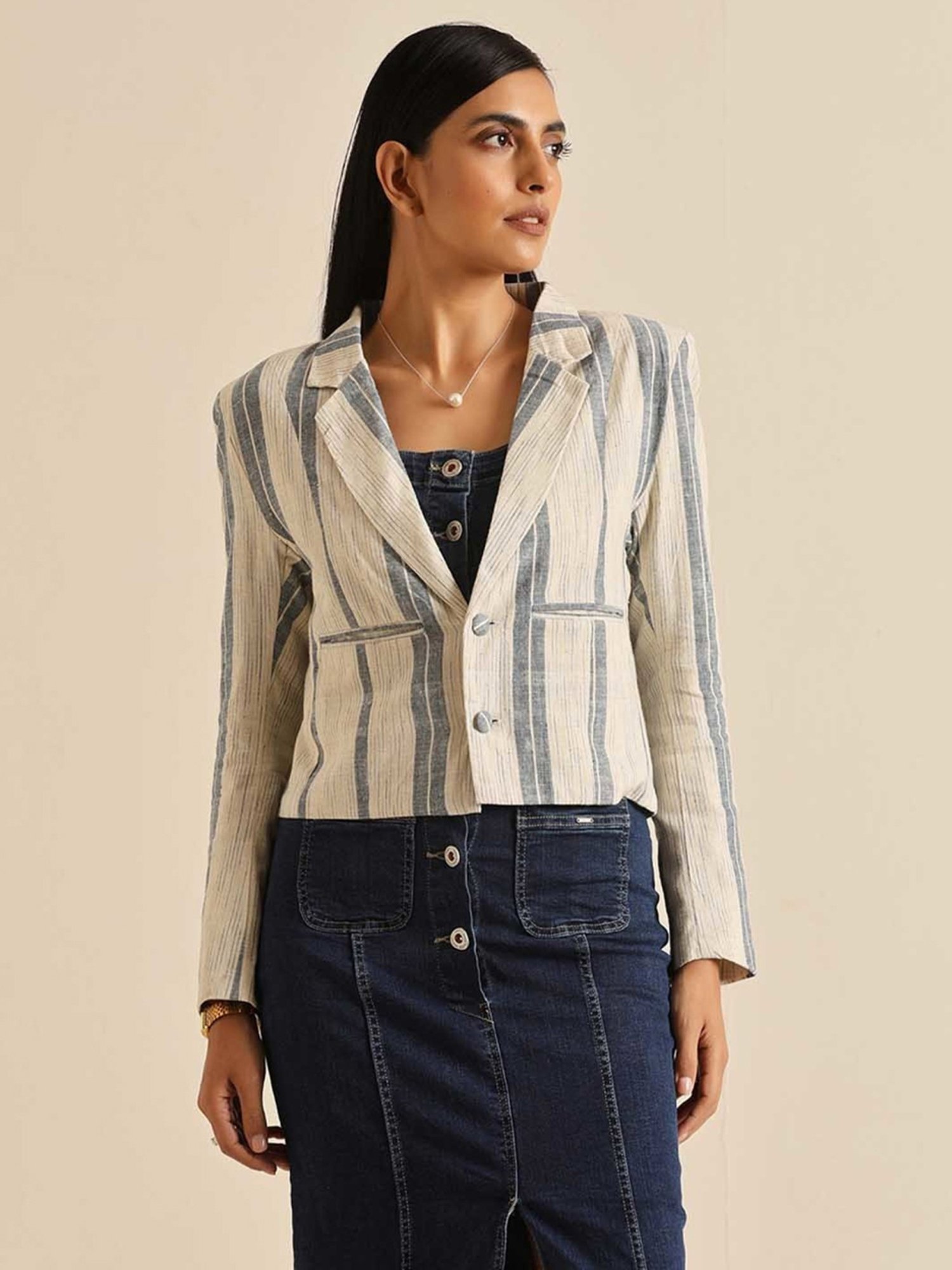 Okhai Off White Striped Blazer