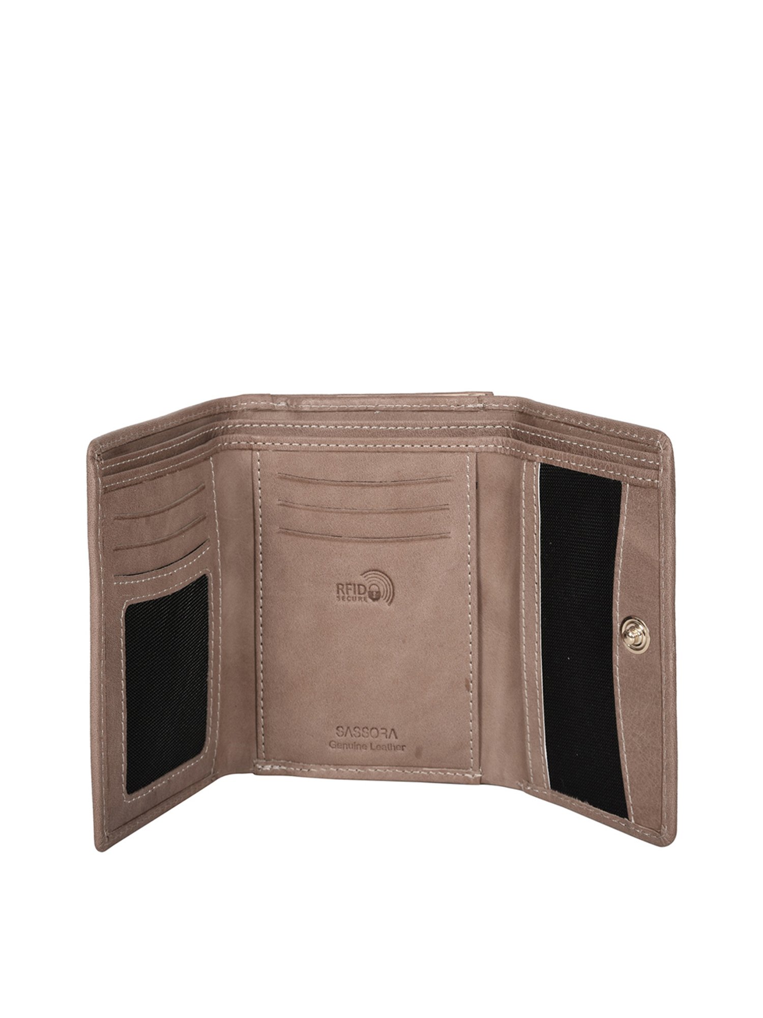 SASSORA Beige Solid Rfid Tri-Fold Wallet for Women