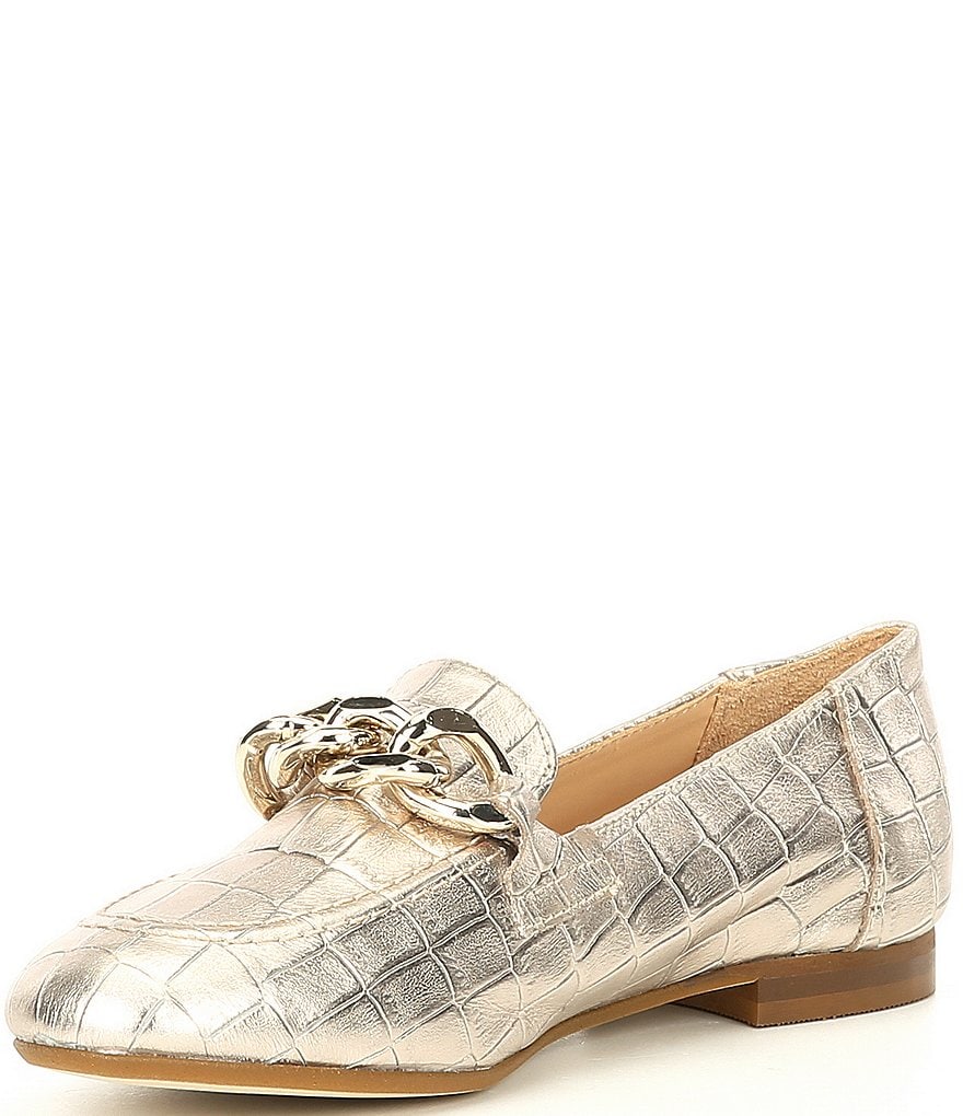Donald Pliner Balton Croc Embossed Metallic Leather Loafers