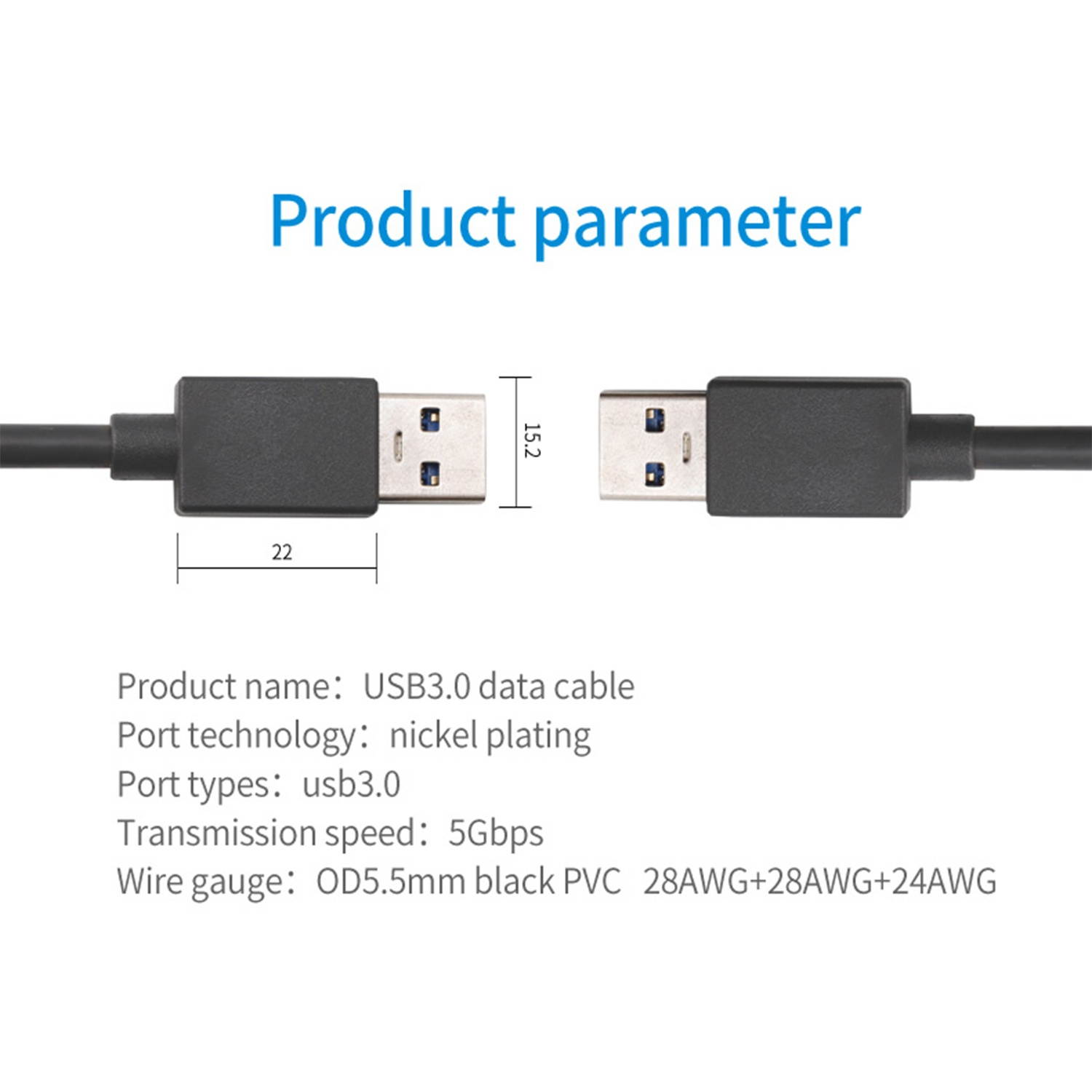 SatelliteSale USB 3.0 Cable Type A Male to Male for Data Transfer (15 Feet)