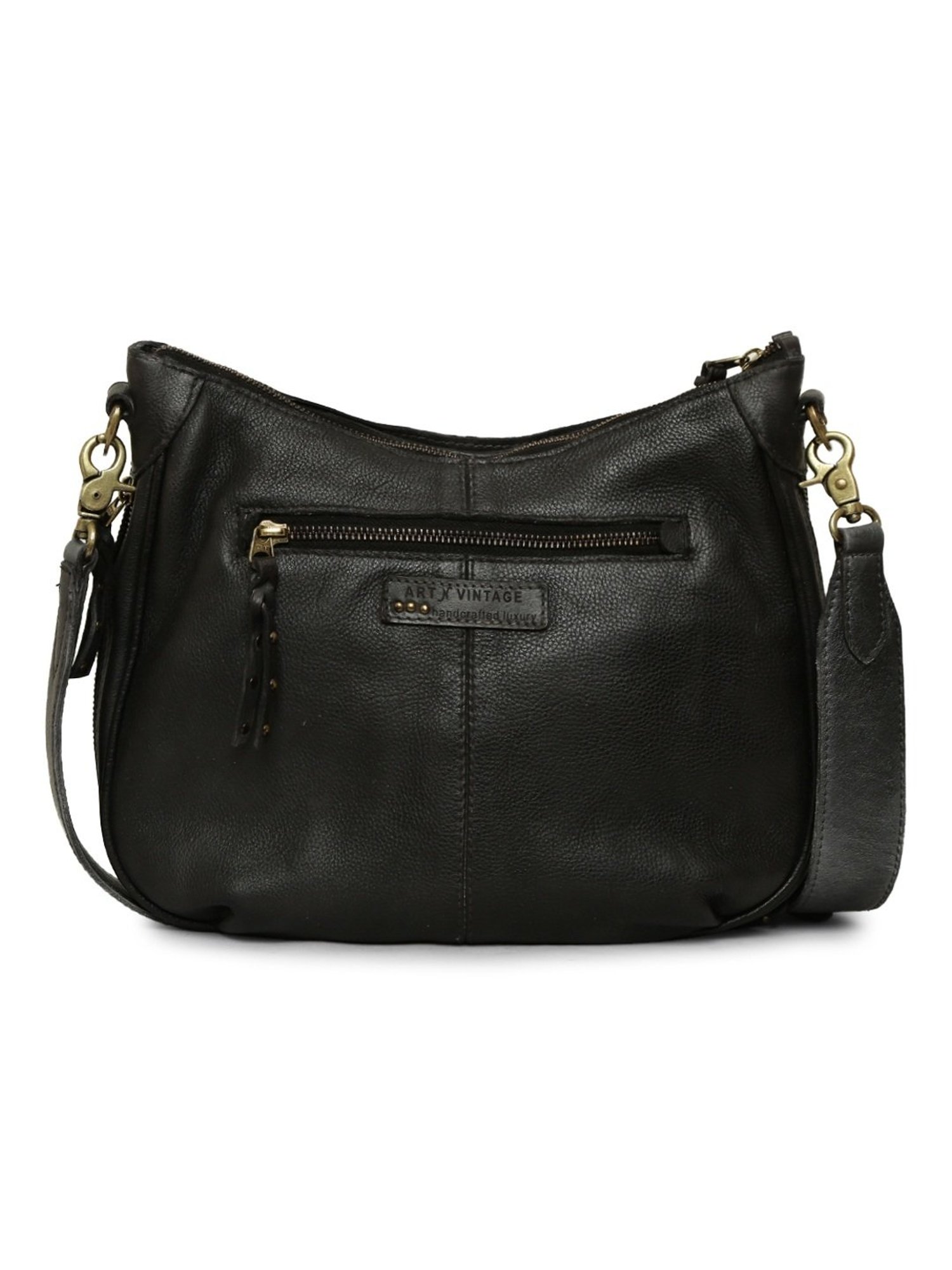 Art N Vintage Luminosa Black Leather Floral Medium Hobo Handbag