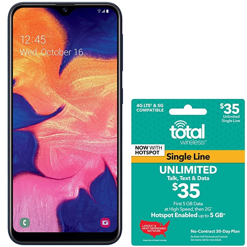 Samsung Galaxy A10e 4G LTE Prepaid Smartphone Locked Black 32GB SIM Card Included CDMA with $35 Airtime Bundle
