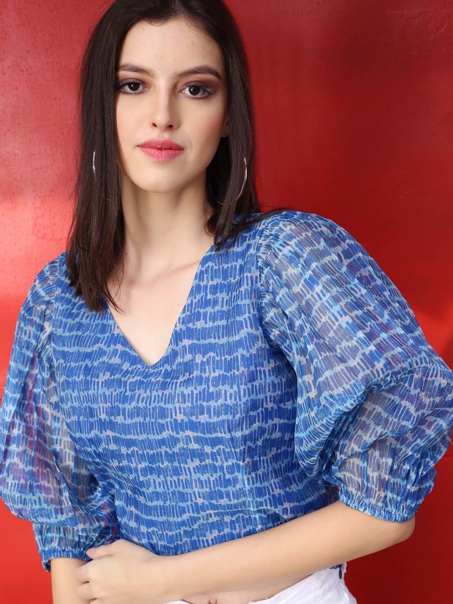 Sera Blue Printed Crop Top