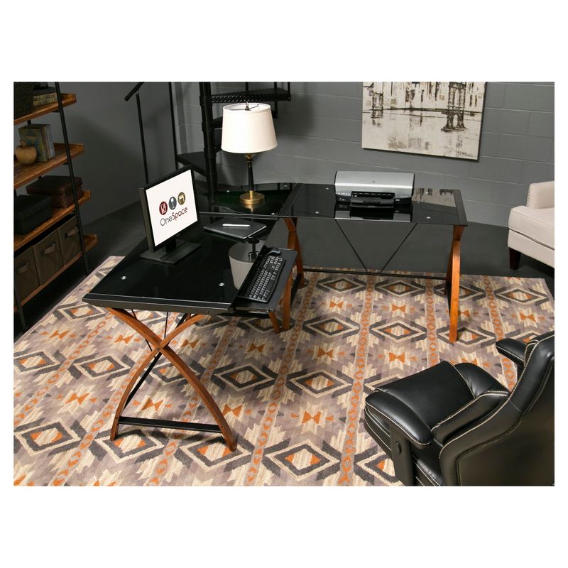 L Shaped Modern Glass and Wood Desk Black - Onespace