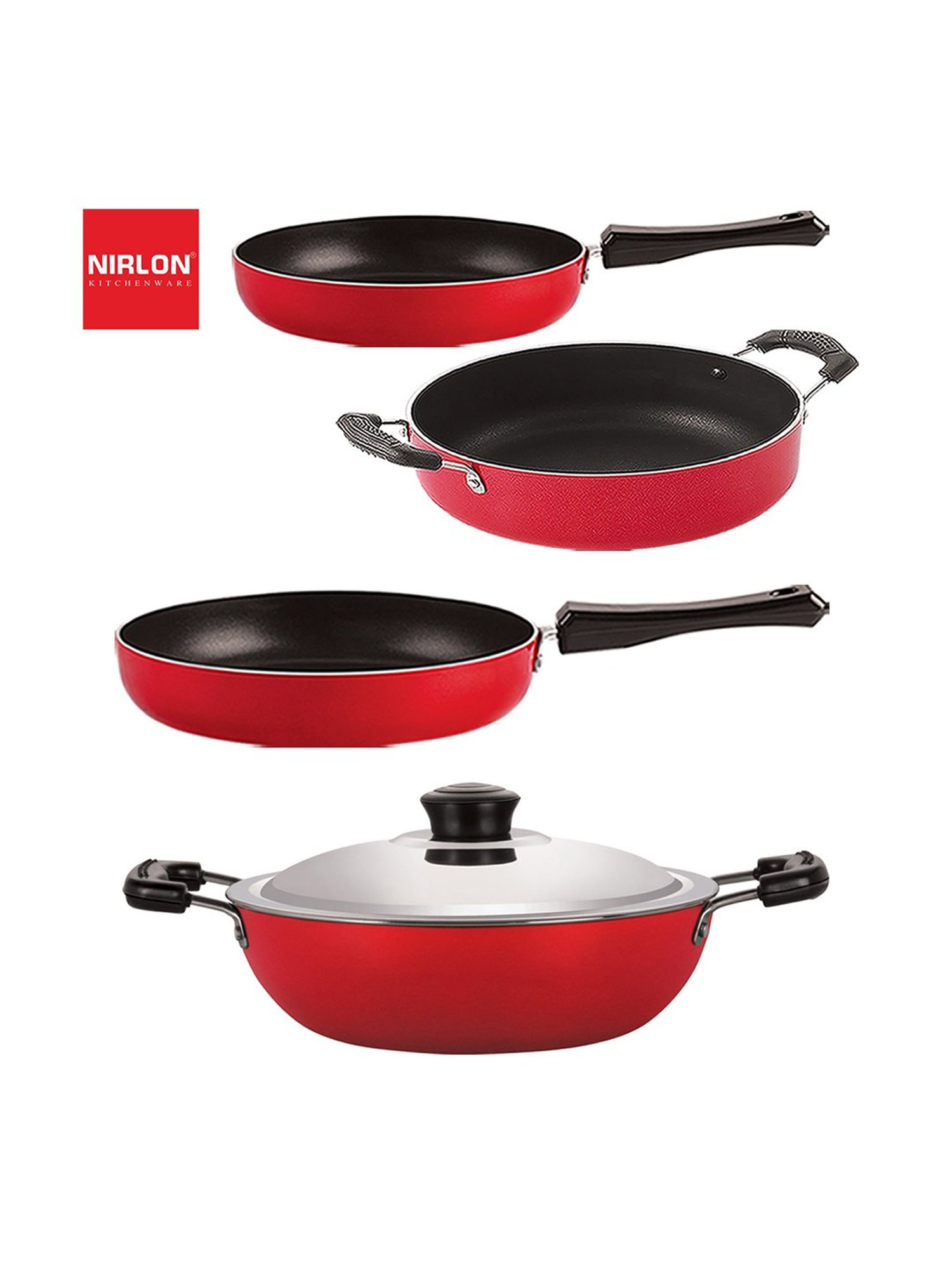 Nirlon Non-Stick Red Aluminium Chemical Free Kitchen Item Set of 4 Pieces