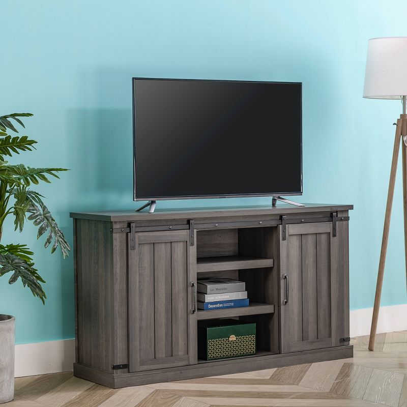 54" Sliding Doors TV Stand For TVs up to 60" Weathered Gray Oak - Home Essentials