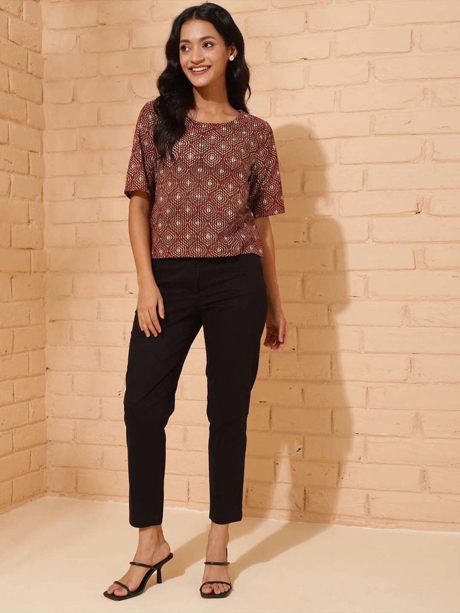 Fabindia Red Cotton Embroidered Top