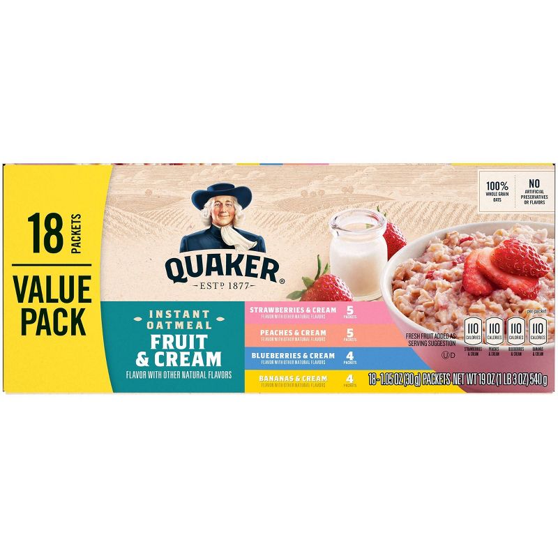 Quaker Fruit & Cream Instant Oatmeal Variety - 18ct