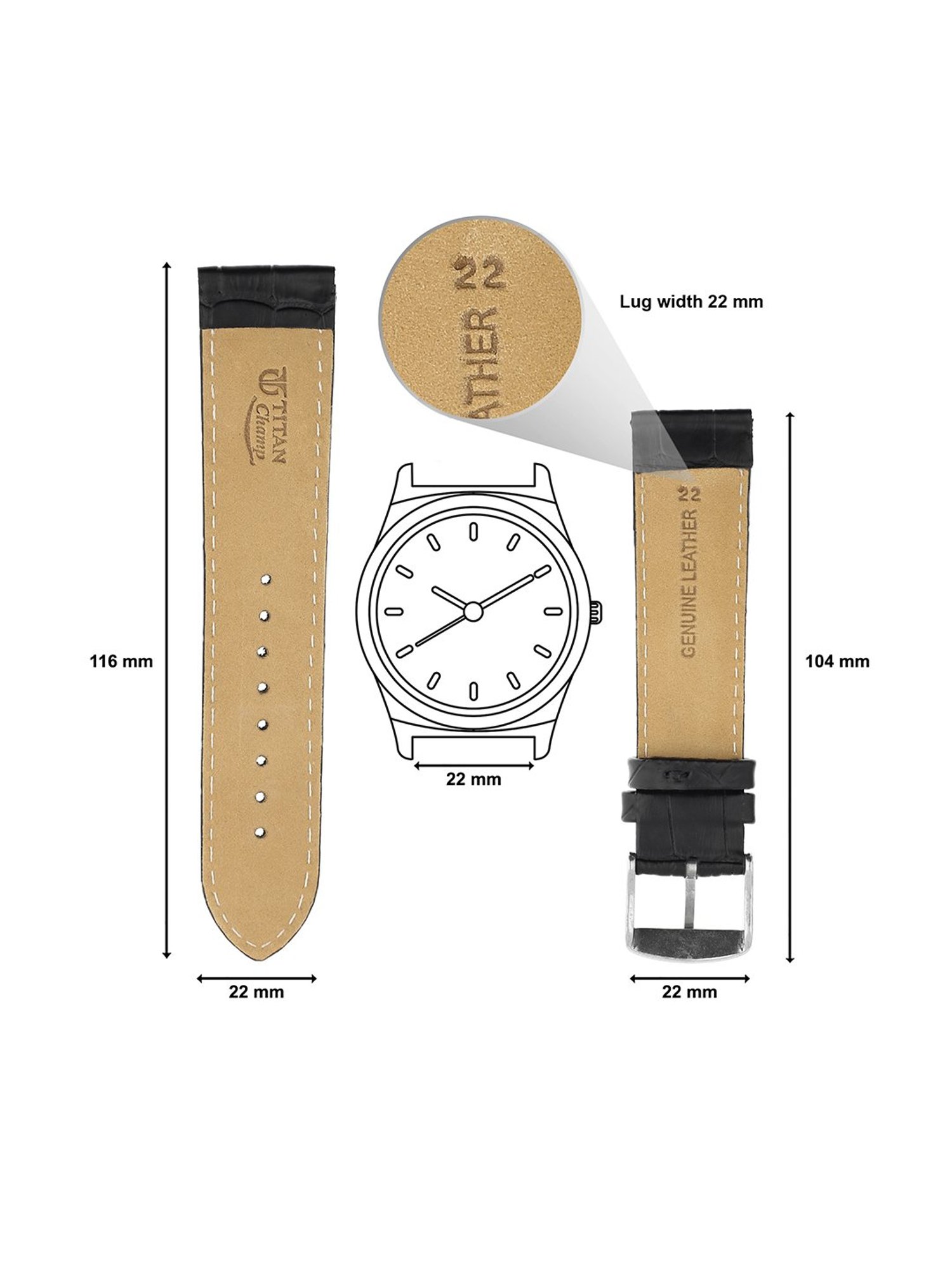 22MM BLACK Titan Genuine Leather Strap for MEN