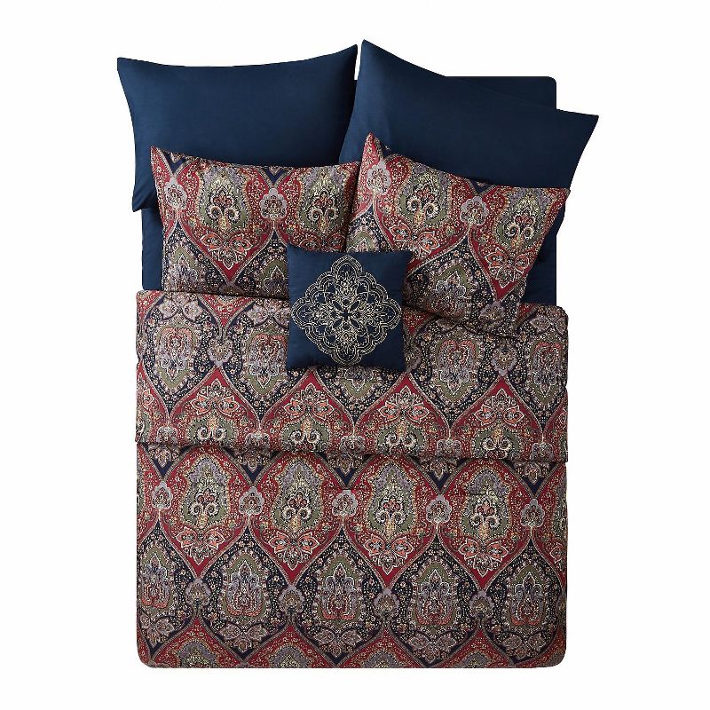 VCNY Home Dion Burgundy/Navy Damask Bed-in-a-Bag Comforter Set - Burgundy/Navy 8 Piece King Comforter Set