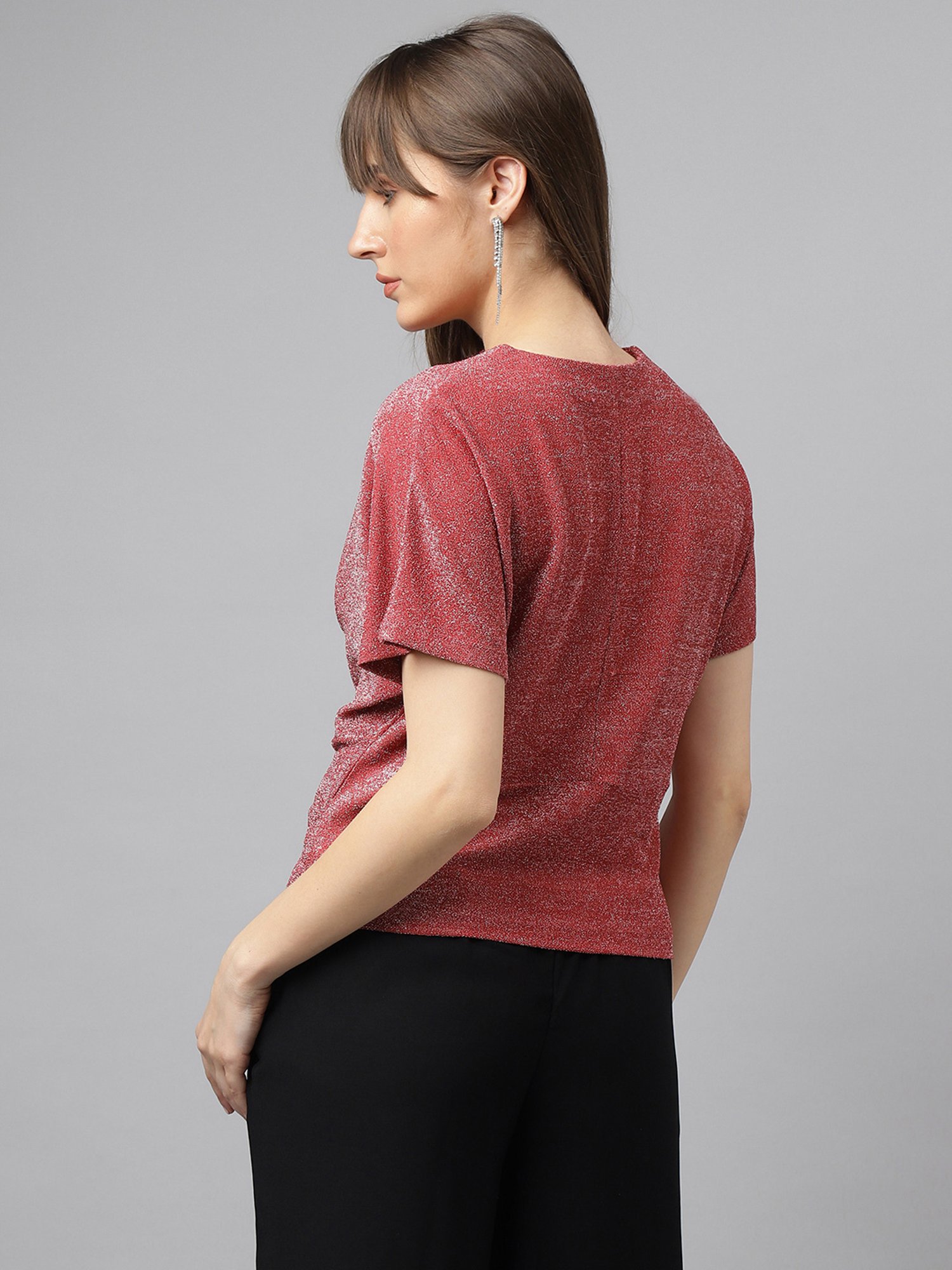 Latin Quarters Red Polyester Textured Top