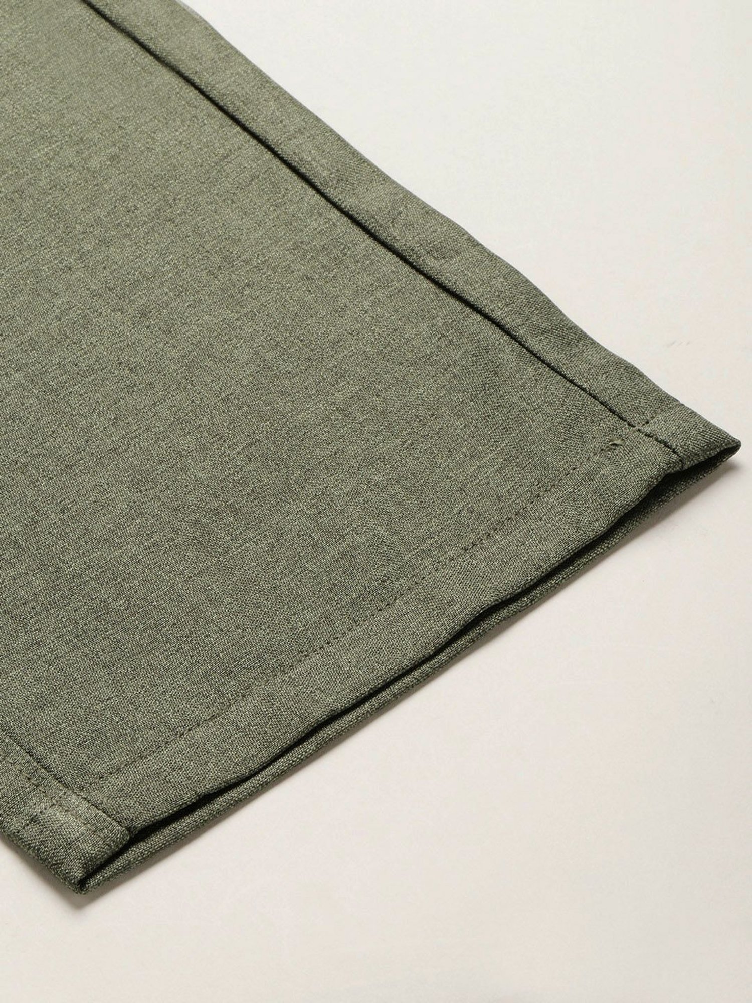 Sojanya Green Cotton Regular Slim Fit Self Pattern Flat Front Trousers