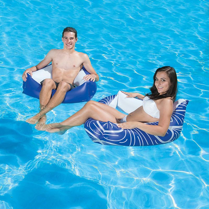 Pool Central Set of 2 Catalina Inflatable 1-Person Swimming Pool Chairs 29" - Blue/White