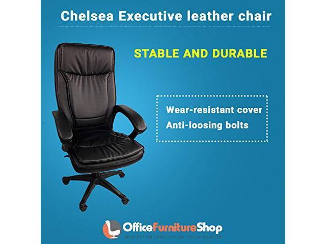 Chelsea Executive Office Task Chair in PU Leather with Adjustable Height Seat, Highly Resilient Foam, Padded Armrests, Adjustable Headrest & Spacious Backrest, 360 Degree Perfect Swivel - BLACK COLOR