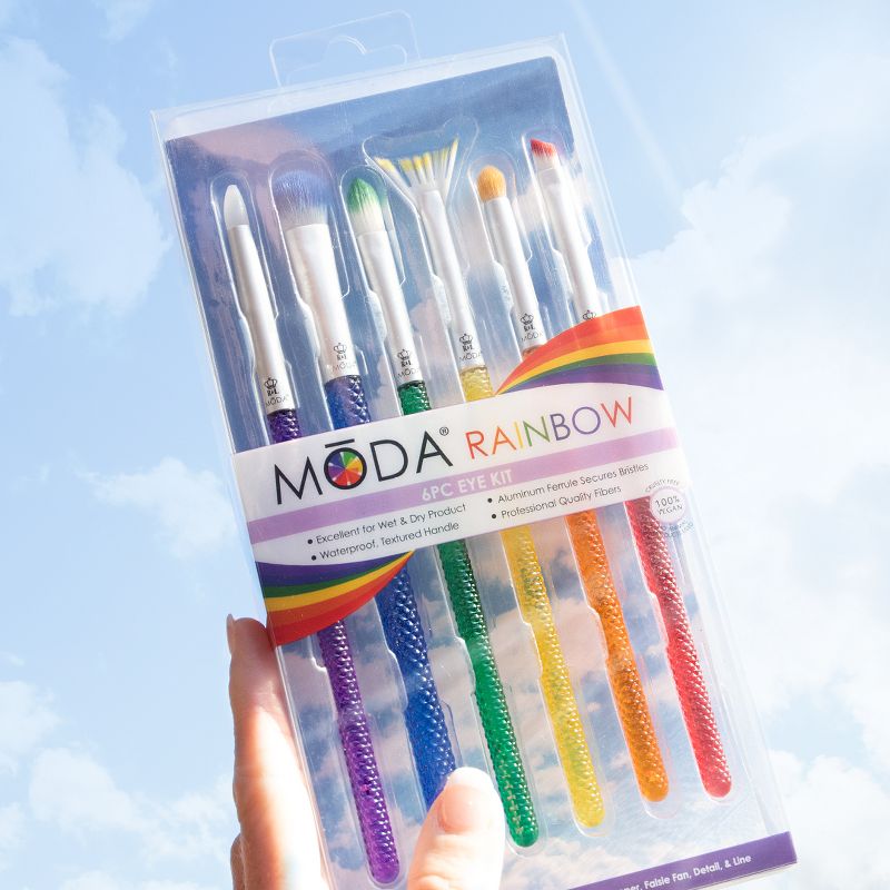 MODA Brush Rainbow 6pc Eye Makeup Brush Set, Includes - Domed Shadow, Glam Topper, Falsie Fan, and Line Brushes