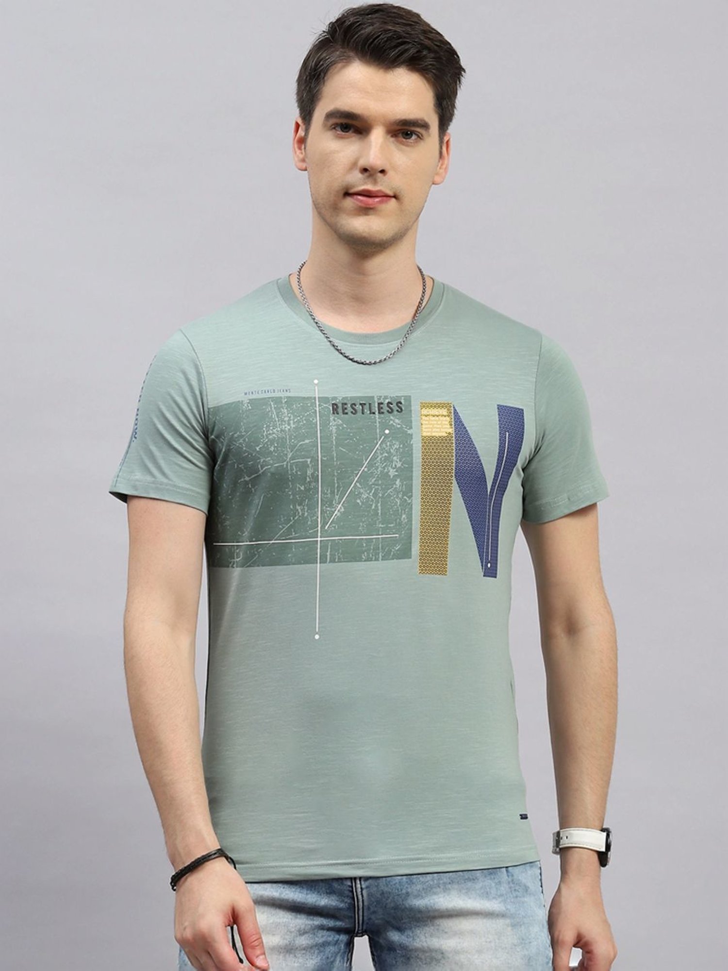 Monte Carlo Green Regular Fit Printed T-Shirt