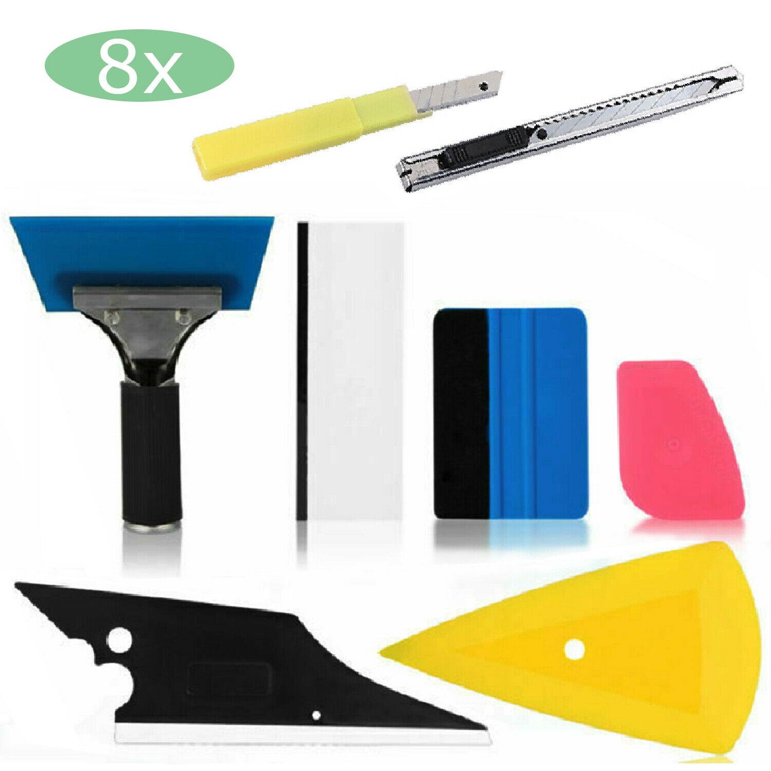 8PCS Car Window Tint Wrapping Vinyl Tools + Squeegee Scr+Applicator Pro Kits