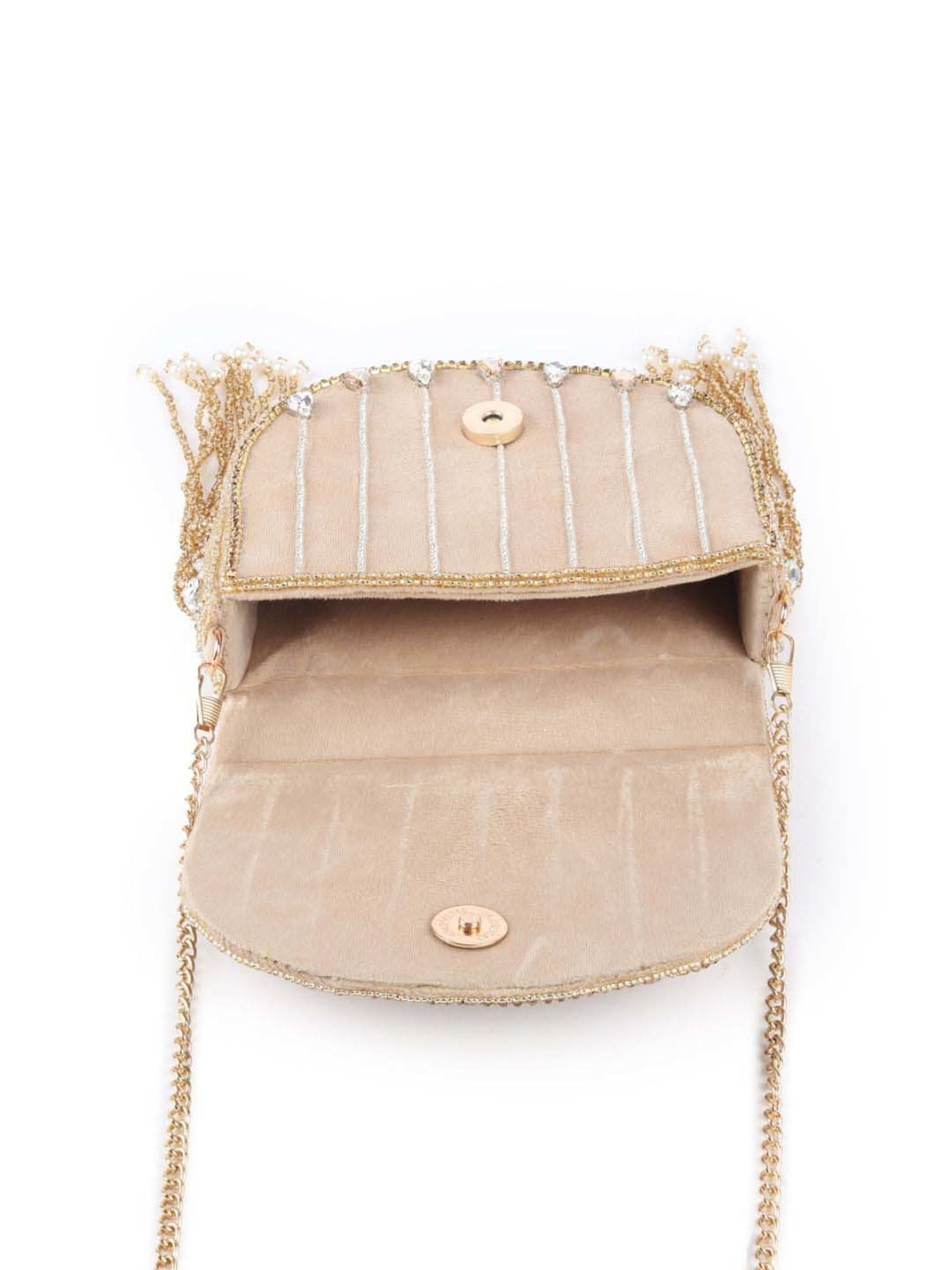 Odette Beige Embellished Handbag