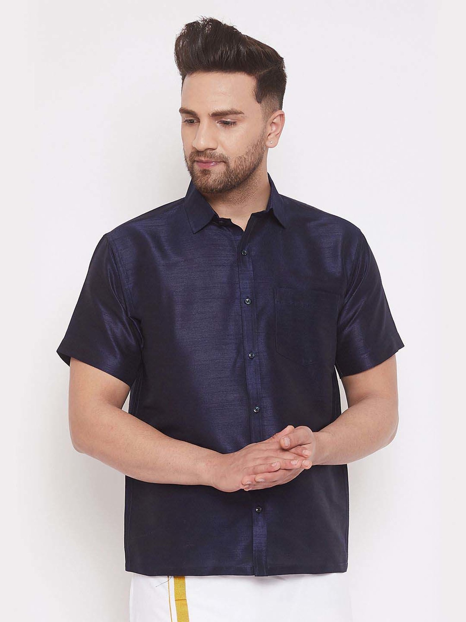 Vastramay Navy Regular Fit Ethnic Shirt