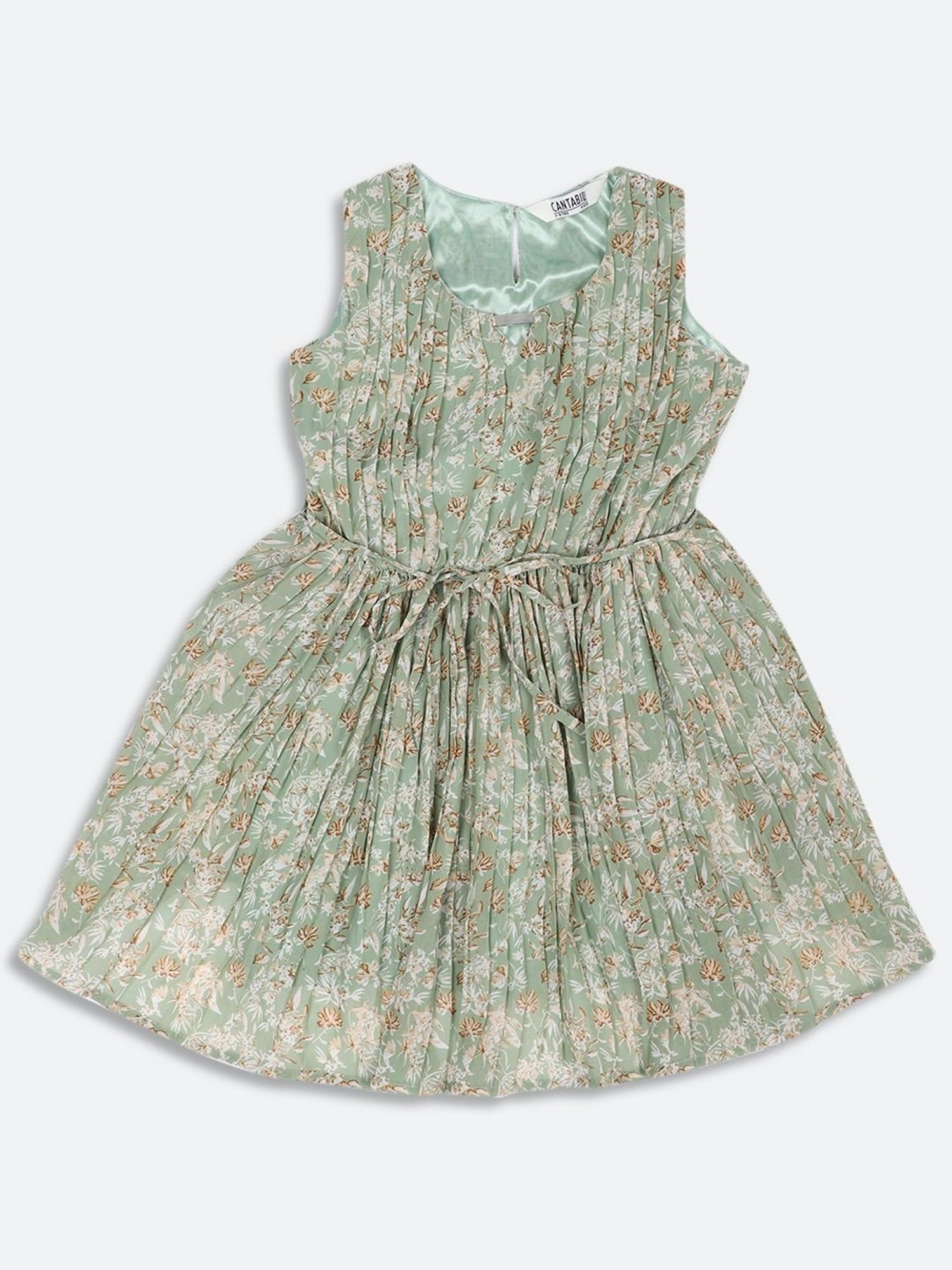 Cantabil Kids Green Cotton Floral Print Dress