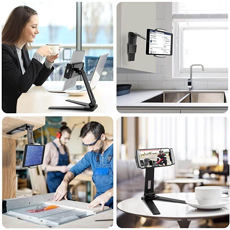 Tablet Stand Tablet Wall Mount Under Cabinet Holder Desktop Tablet Holder for 4496 Width of TabletsPhones Compatible with iPad Pro iPad Pro Air iPad Mini Galaxy Tab More Black