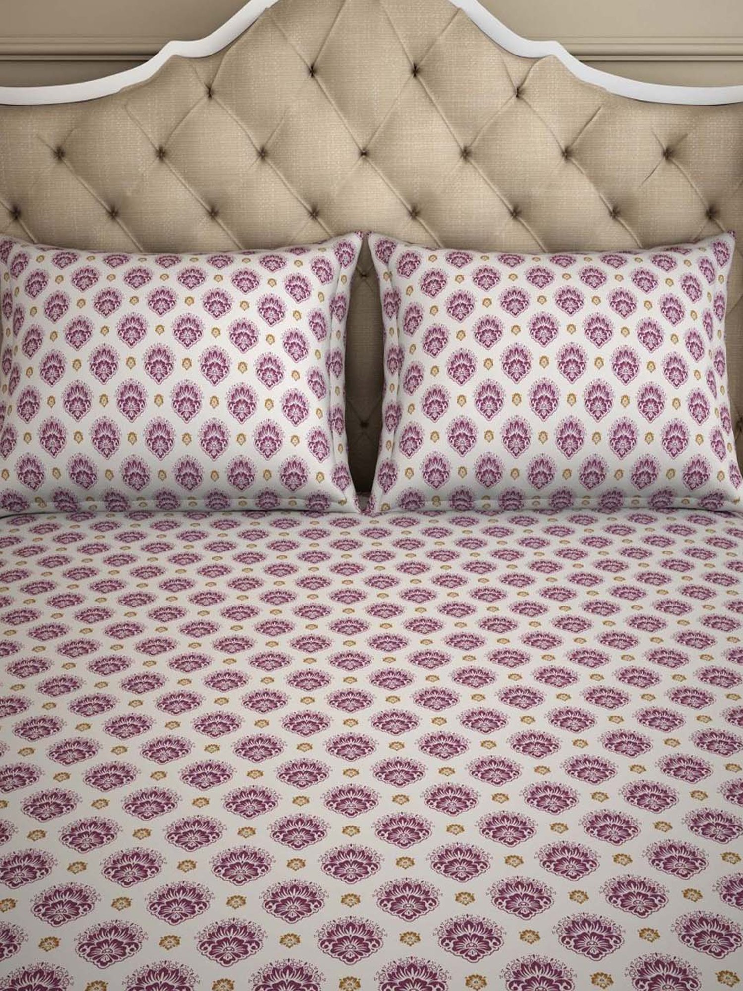 Welspun Reversible 150 TC White & Purple Bed Sheet Set