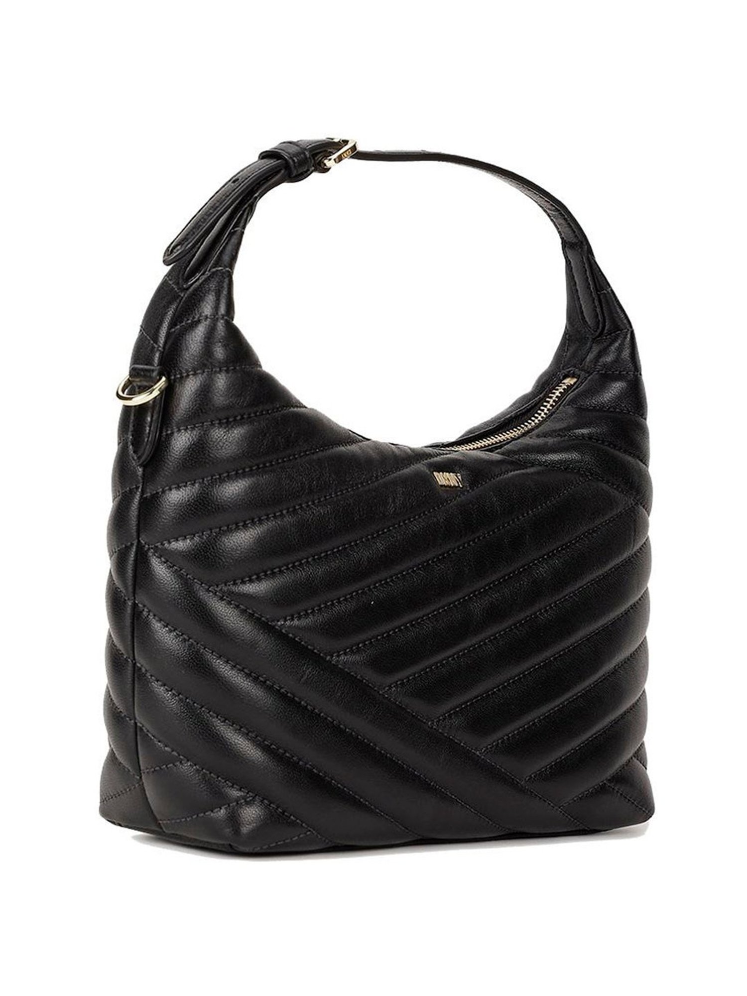 Dkny Black Leather Quilted Hobo Handbag