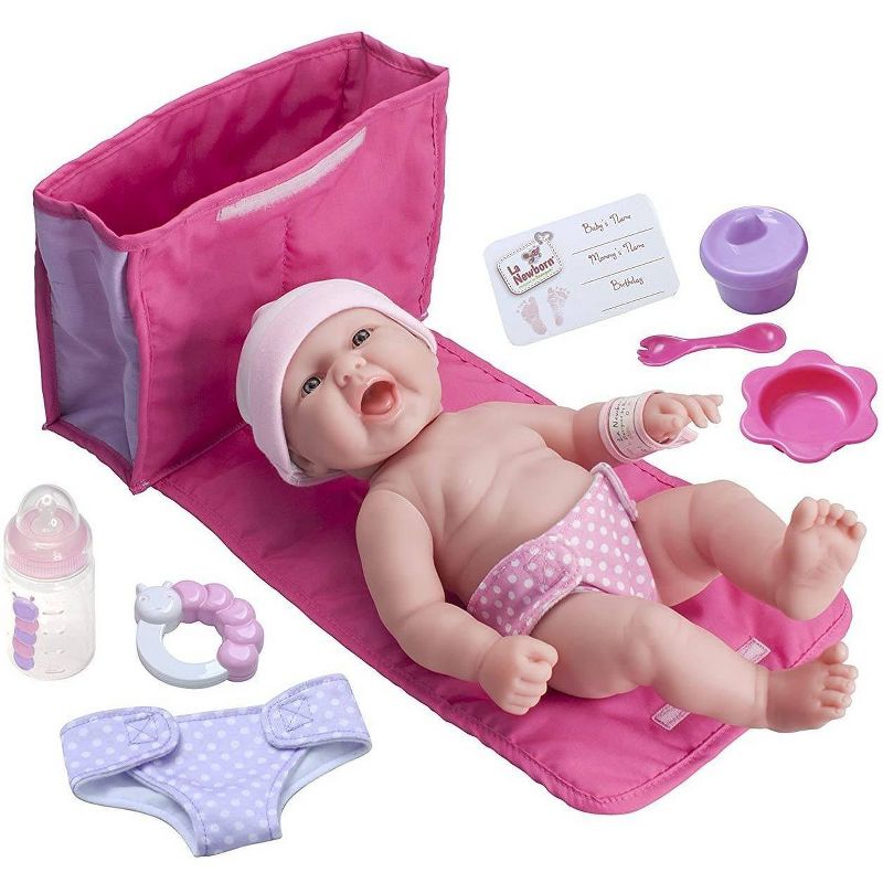 JC Toys La Newborn 13" Baby Doll with 7pc Diaper Bag Set