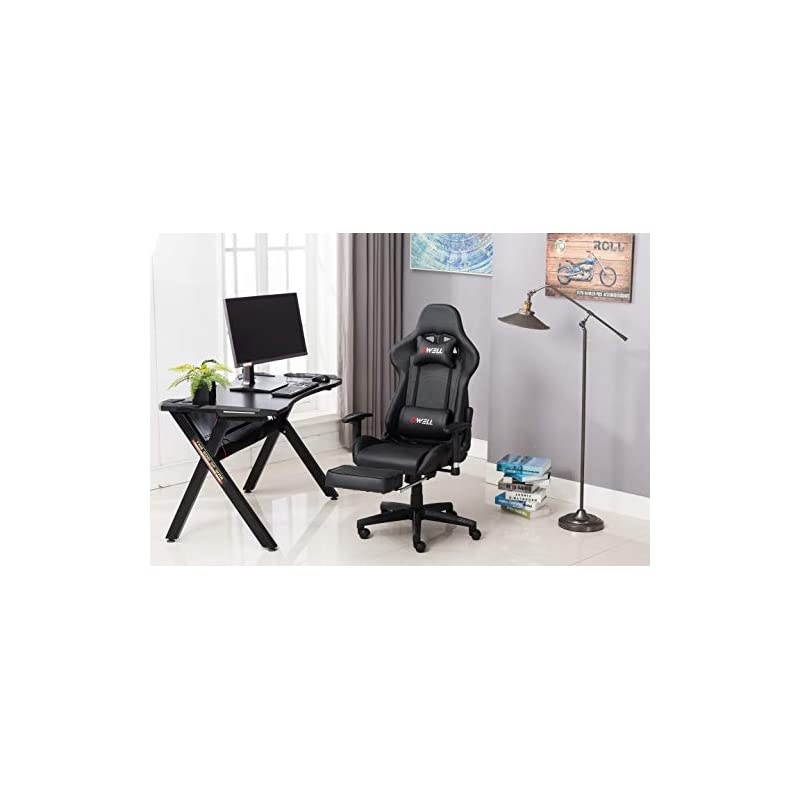 Office Chair Gaming Chair with Footrest Computer Chair Desk Chair PU Leather Executive Ergonomic Adjustable Chair with Headrest and Lumbar Support (Black)
