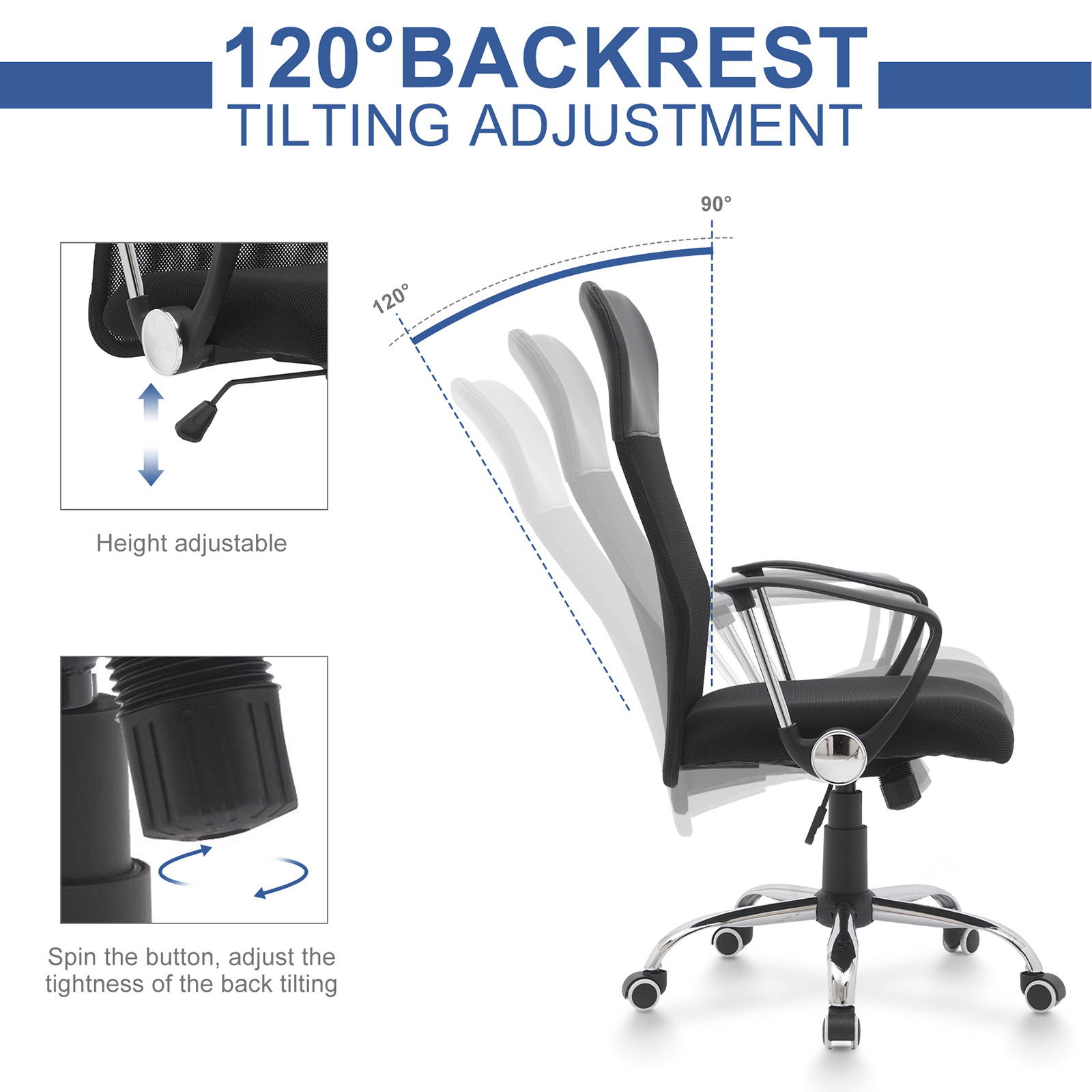 YOUTHUP Office Chair Ergonomic Desk Chair Mesh Computer Chair Mid Back Mesh Home Office Swivel Chair, Modern Executive Chair with Armrests Lumbar Support