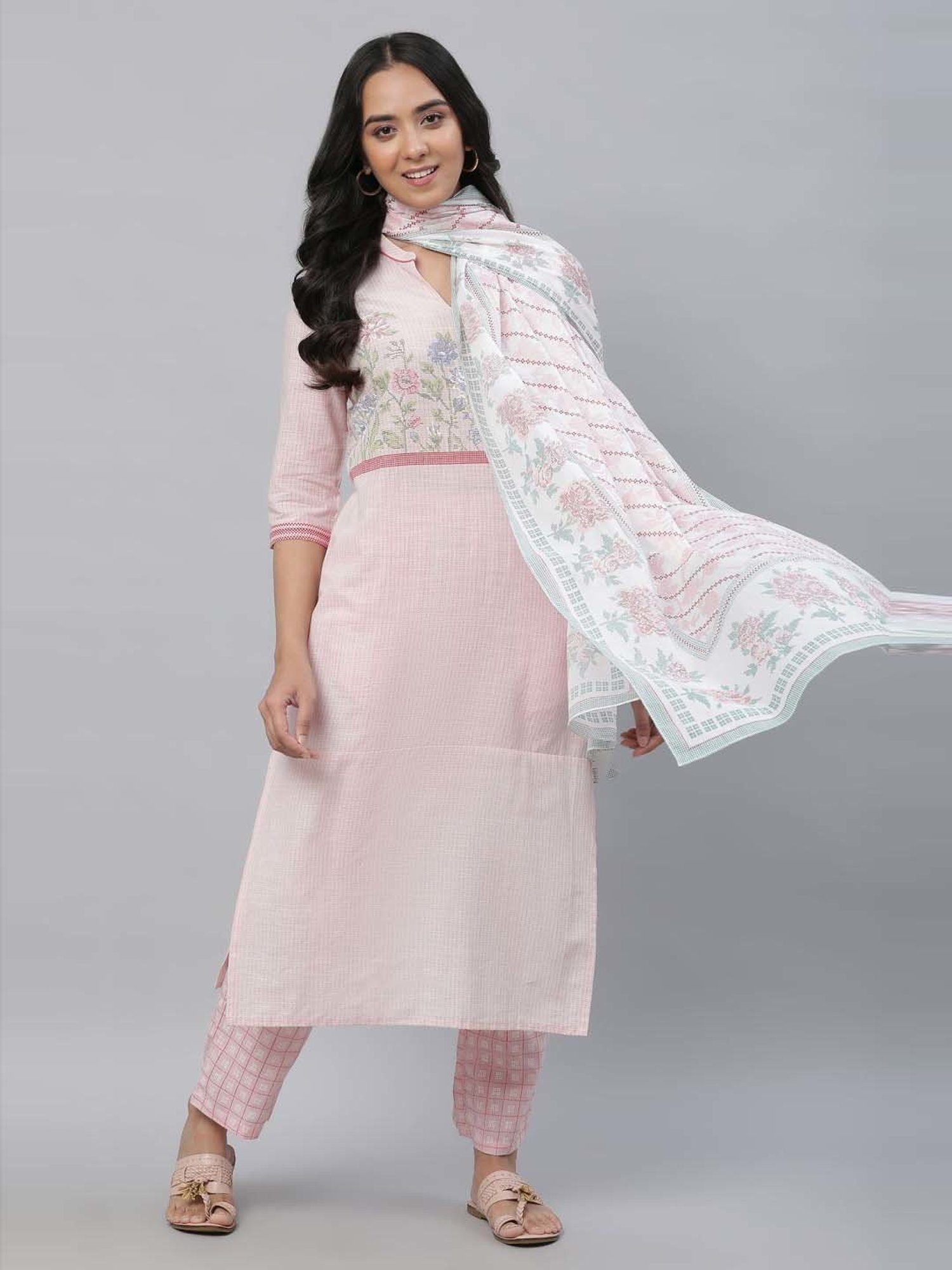 Aurelia Pink Cotton Printed Dupatta