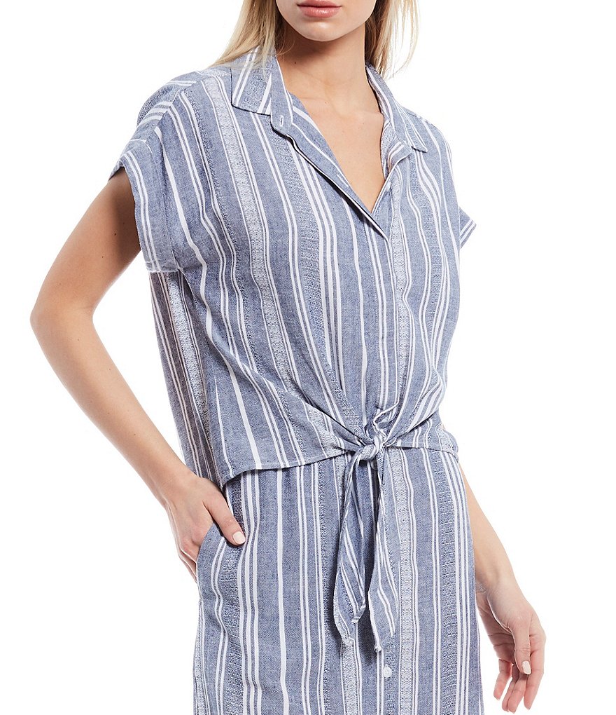 Cloth & Stone Woven Cap Sleeve Coordinating Tie Front Top