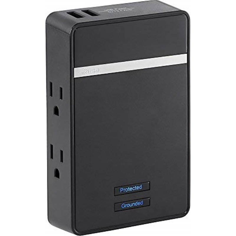 Rocketfish - 4-Outlet/2-USB Wall Tap Surge Protector - Black