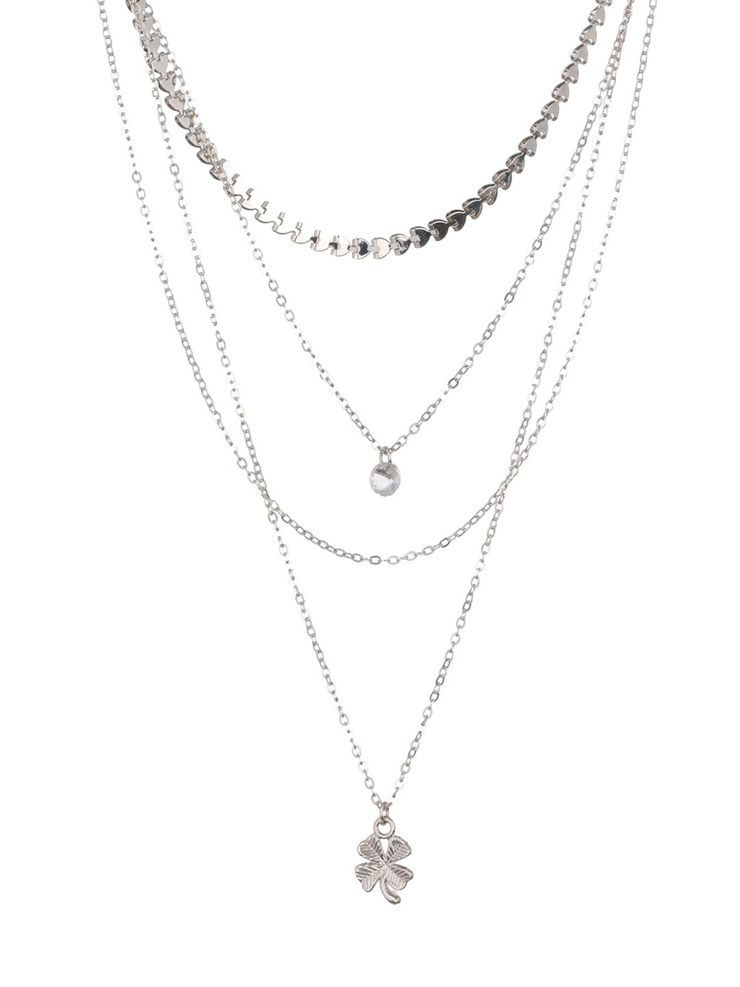 Priya by Priyaasi Floral Solitaire Heart Link Layered Silver-Plated Necklace