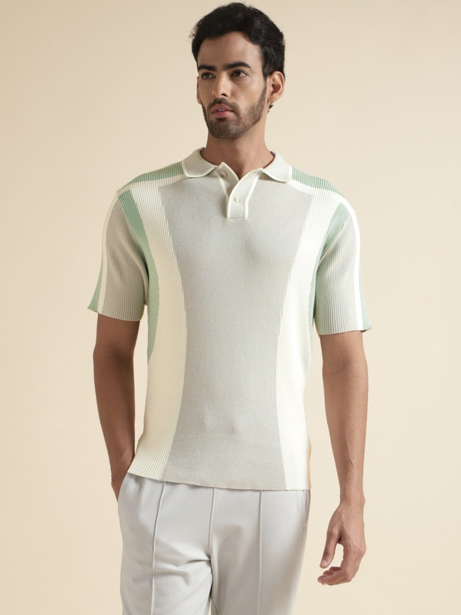 Andamen Green Regular Fit Colour Block Polo T-Shirt