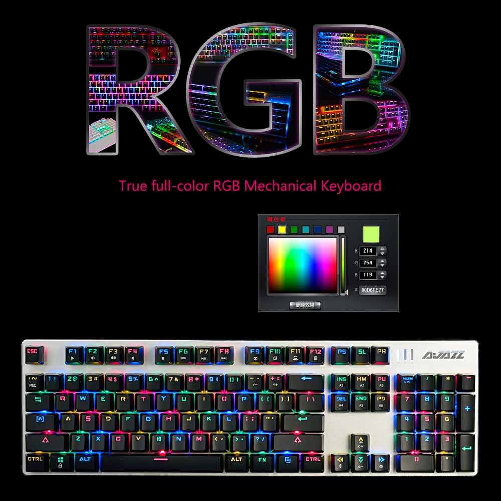 AJAZZ USB Mechanical Keyboard 104Keys RGB Lights Gaming Wired 2400DPI 7 Buttons Mouse for PC Notebook Laptop Desktop Overwatch