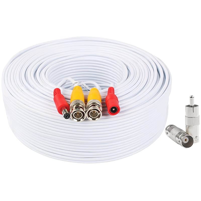 Video Power Cable 100 Feet PreMade AllinOne Video Security Camera Cable Wire with Two Connectors for CCTV DVR Surveillance System