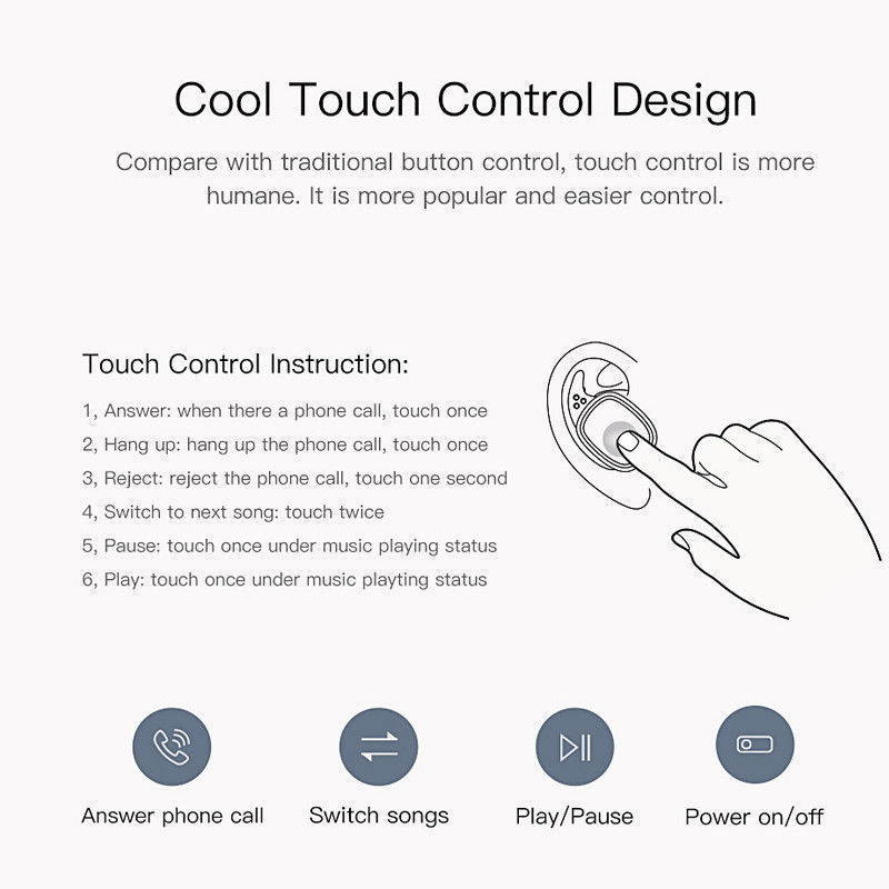 QCY T1 Pro Touch Control Bluetooth Earphones TWS Mini Wireless Headset Music Earbuds with Microphone Handsfree Calls Noise Cancellin 750mAh charging box