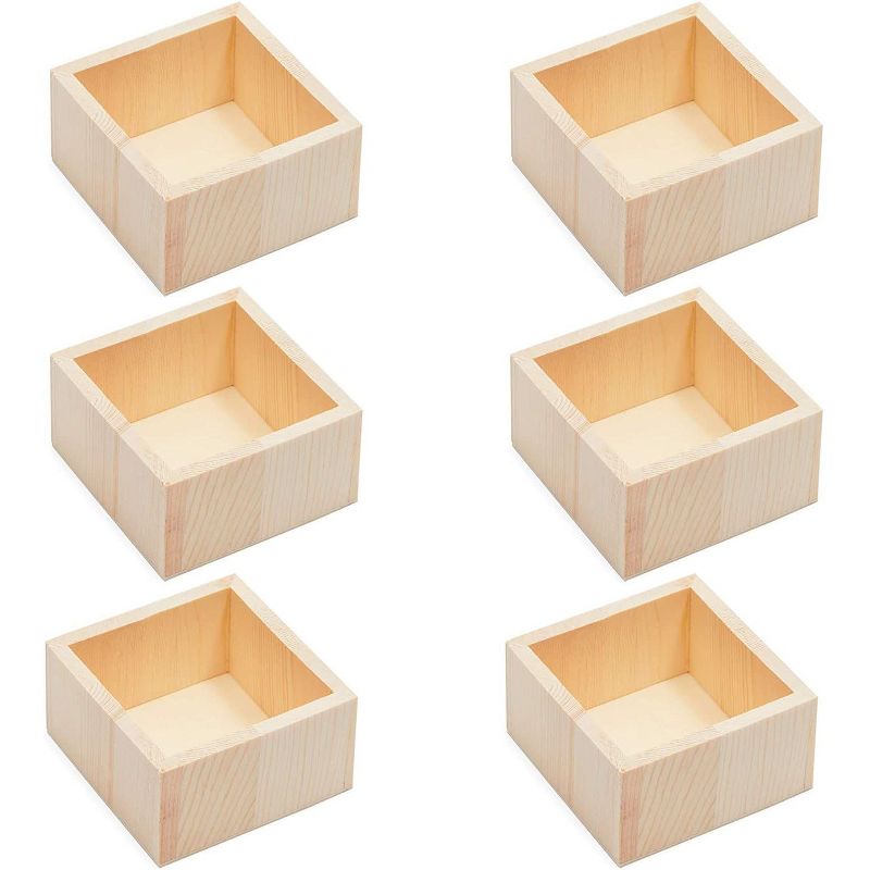 Bright Creations 6 Pack Unfinished Wooden Box Craft Storage Organizer, Planter, Art Supplies (3.7 x 2 in)