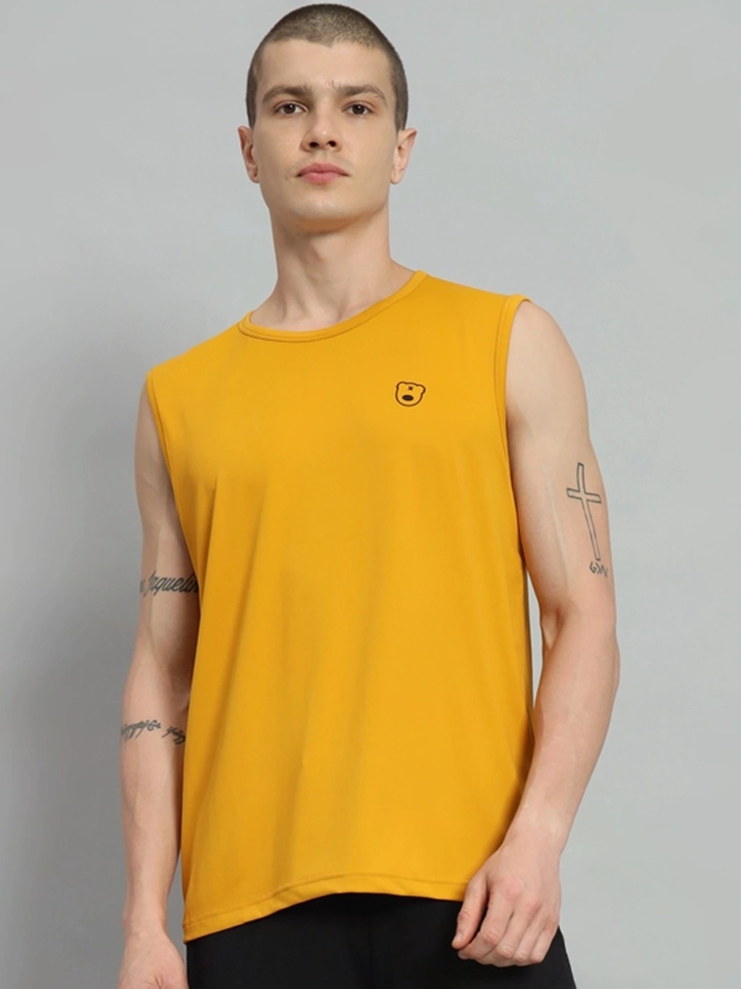 Griffel Mustard Cotton Loose Fit Printed T-Shirt