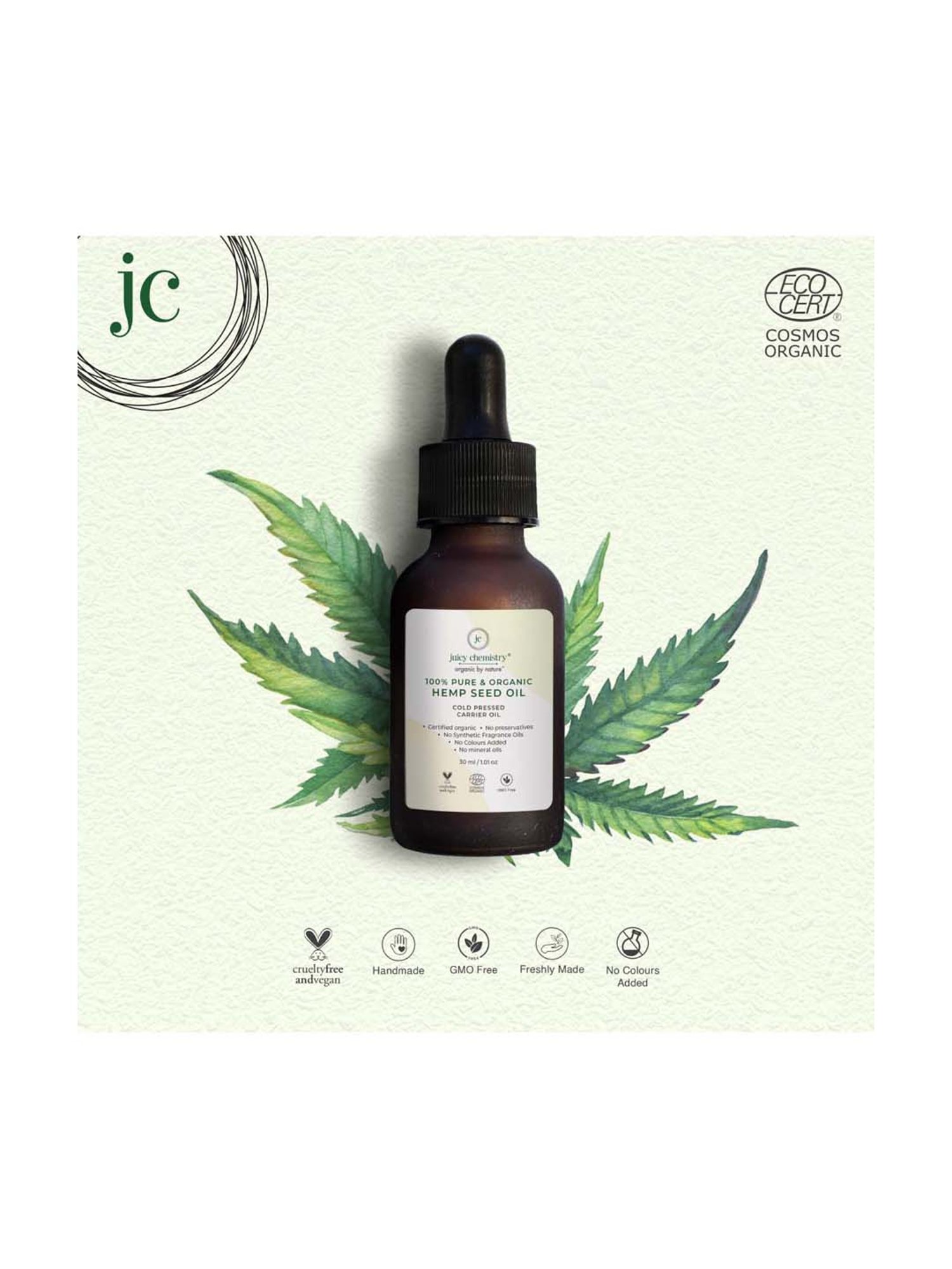 Juicy Chemistry Hemp Seed Cold Pressed Carrier Oil - 30 ml