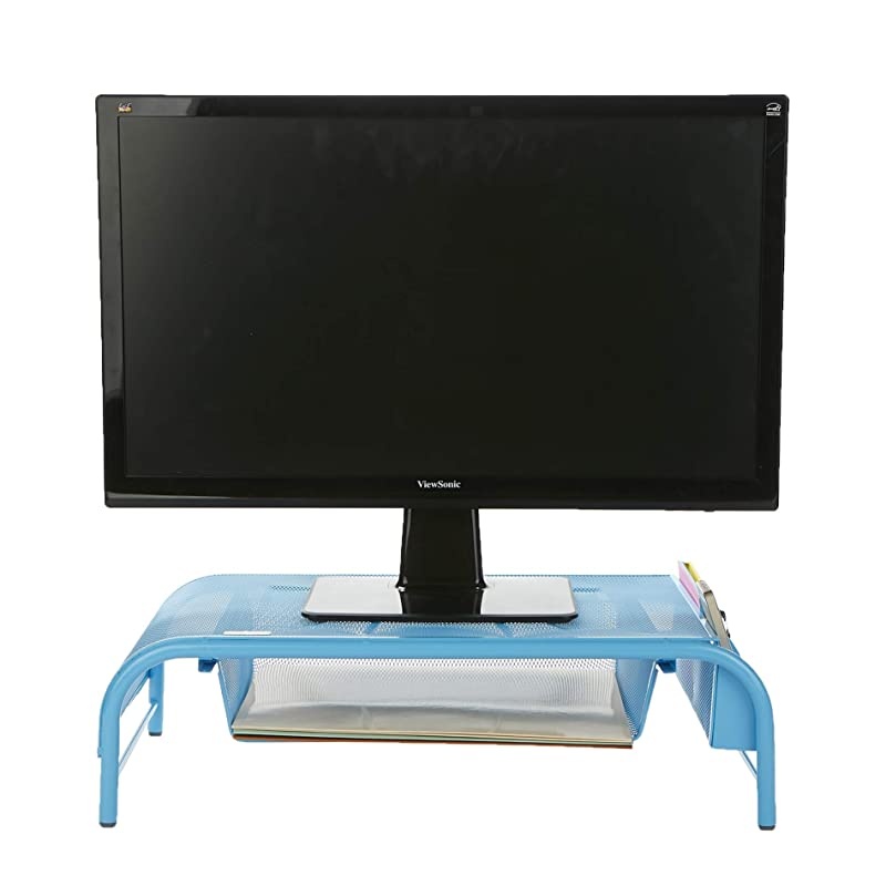 MESHMONSTA-BLU Metal Mesh Desk Drawer, Desktop Monitor Stand Organizer, Blue