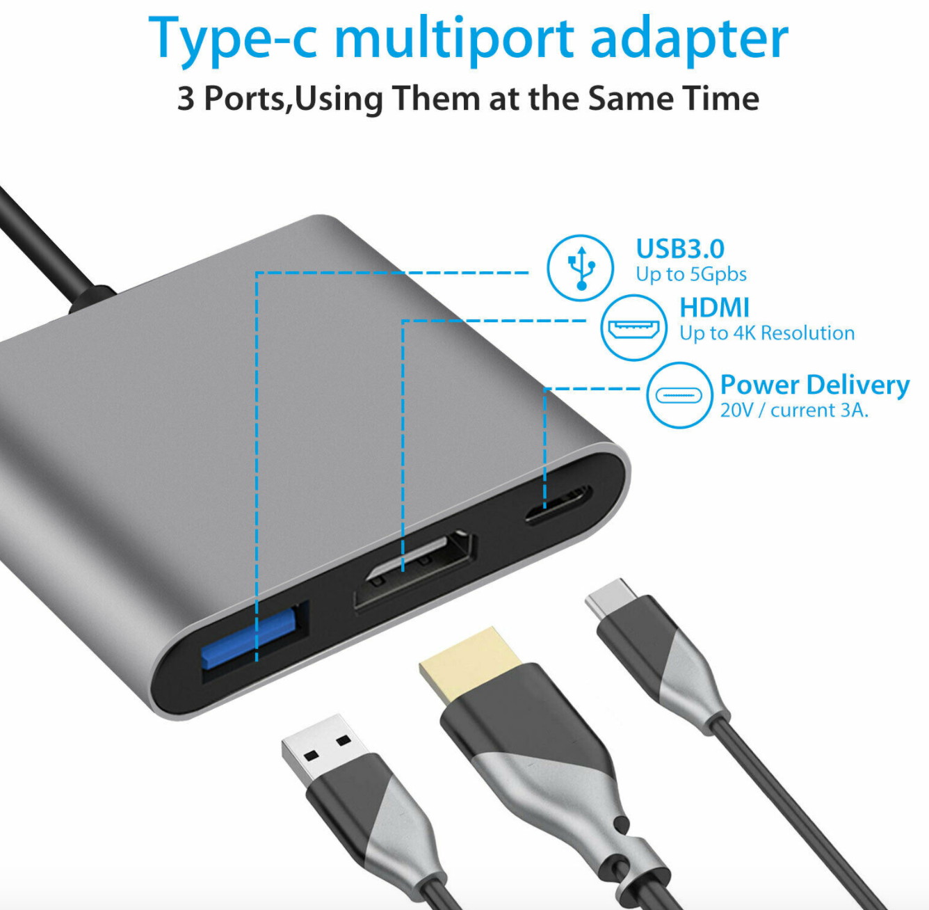 3 in 1 Type C to HDMI USB3.0 HDTV TV Cable Adapter Converter for Nintendo Switch