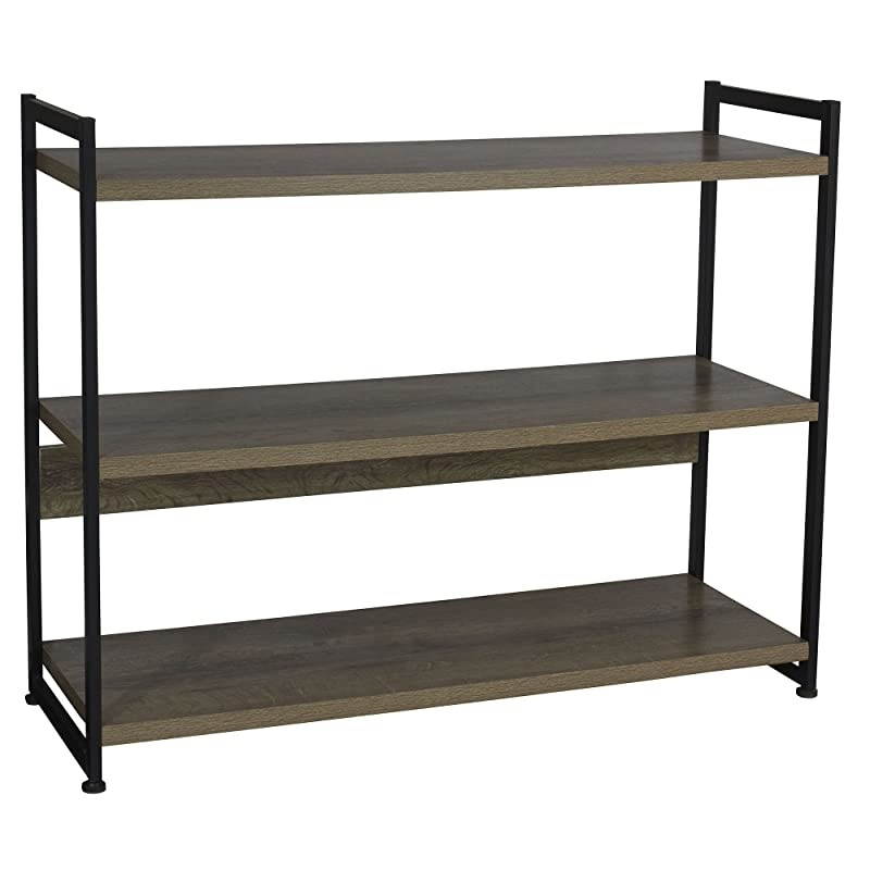 Ashwood 3 Tier Storage Shelf with Metal, Grey Shelves &ndash; Black Frame