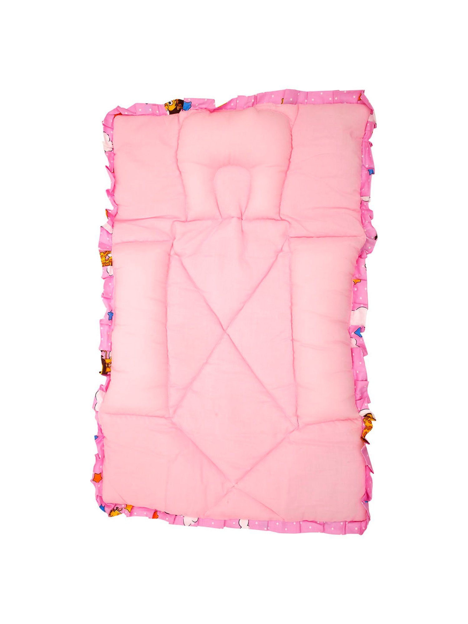 Baby Moo Flying Animals Pink Mattress with Fixed Neck Pillow and Bolsters