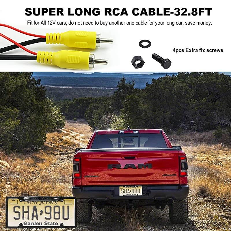 License Plate Backup Camera Front Rear View Reverse Camera with 7 LED Night Vision 170 Degree Viewing Angle Waterproof Backup Camera for Cars